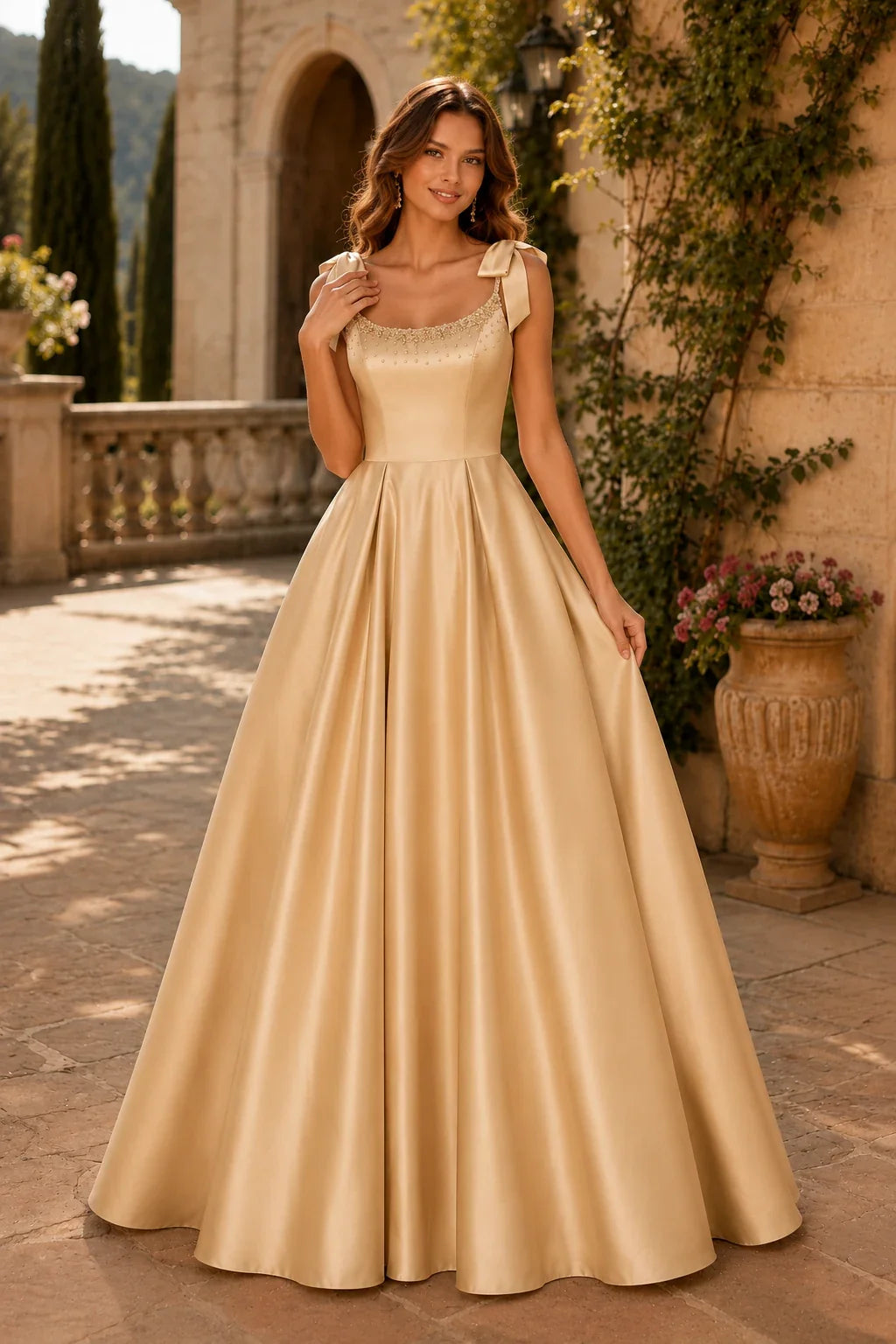 Estthia Light Bow-Shoulder A-Line Prom Dress