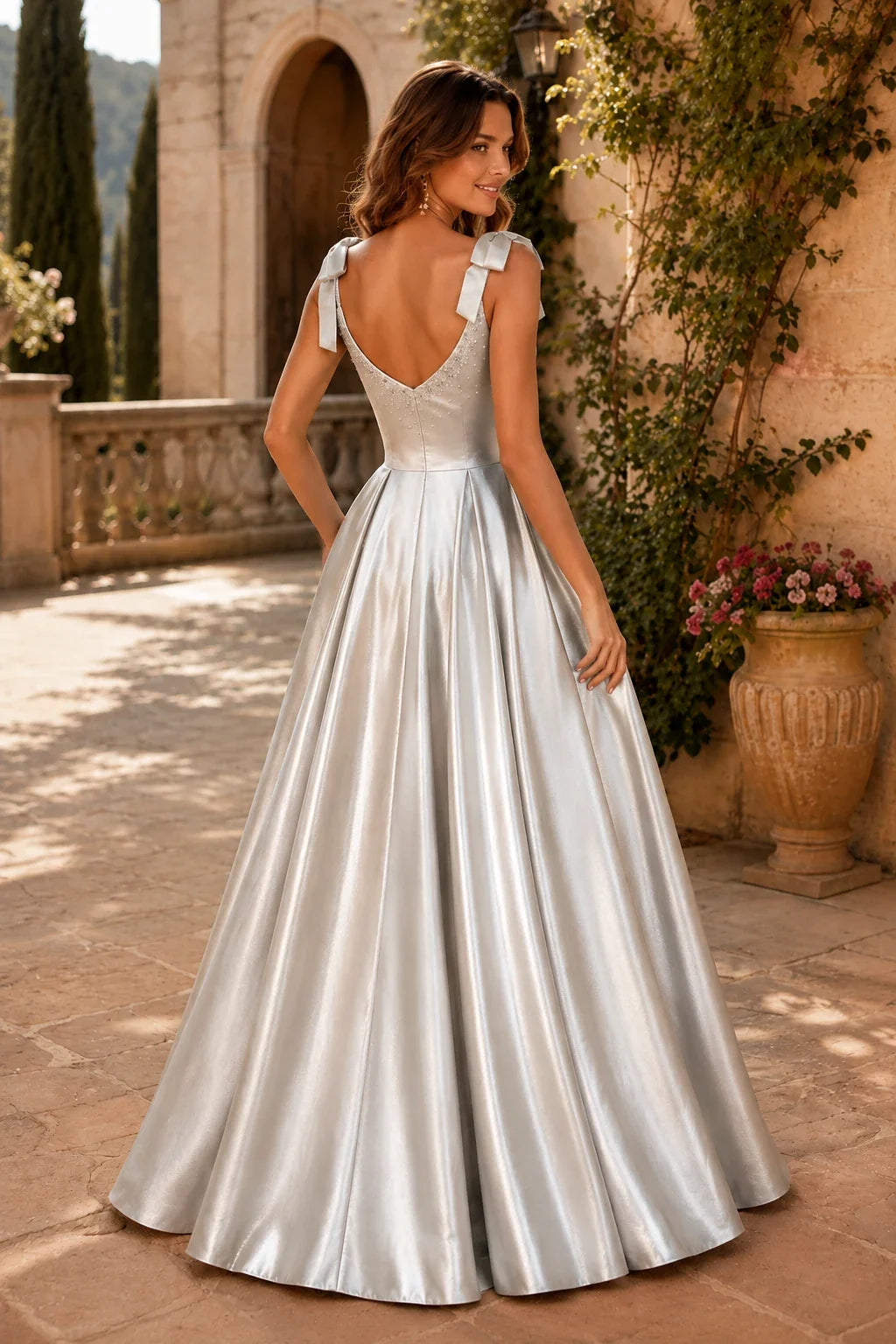 Estthia Light Bow-Shoulder A-Line Prom Dress