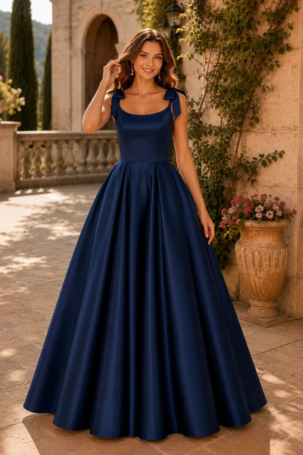 Estthia Light Bow-Shoulder A-Line Prom Dress