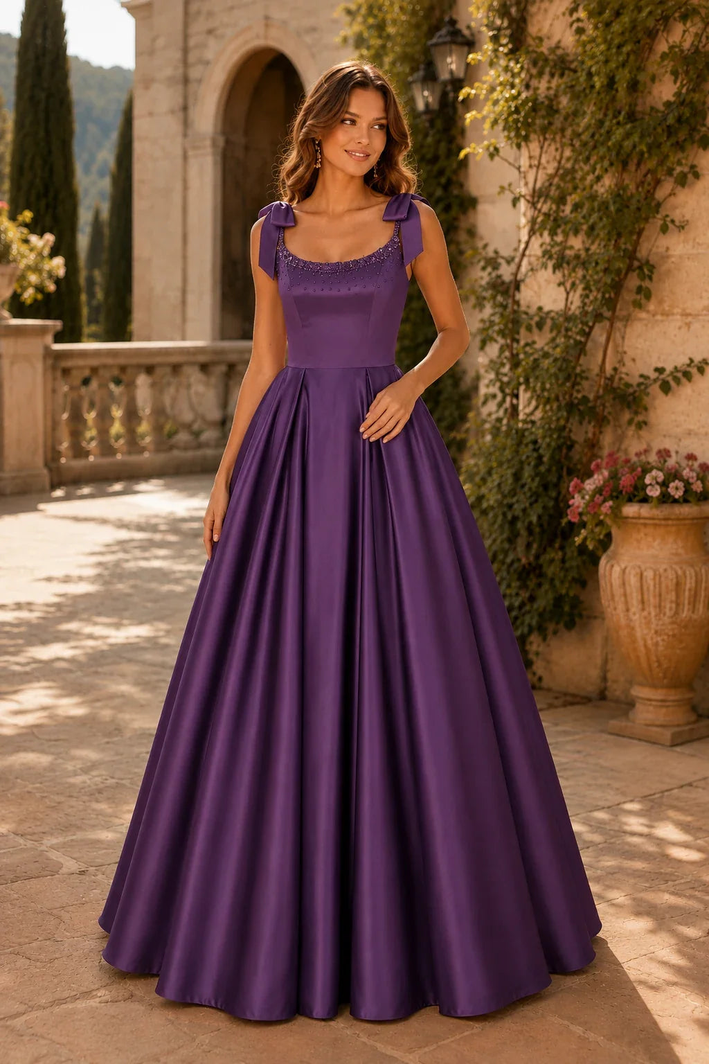 Estthia Light Bow-Shoulder A-Line Prom Dress