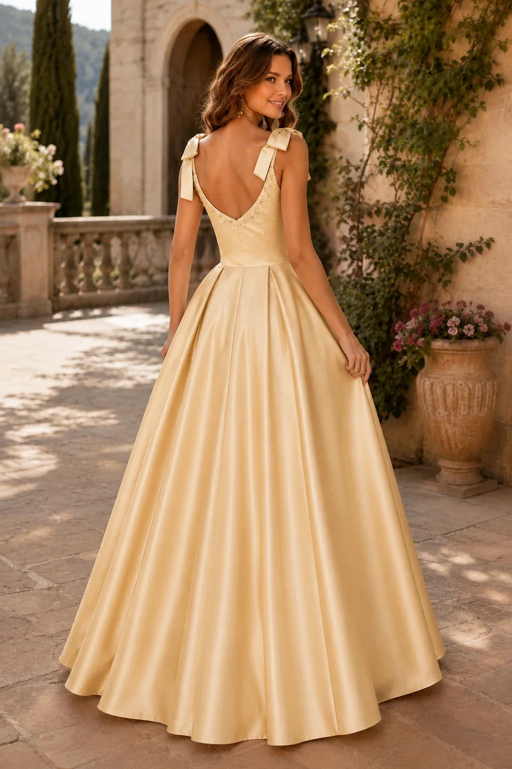 Estthia Light Bow-Shoulder A-Line Prom Dress