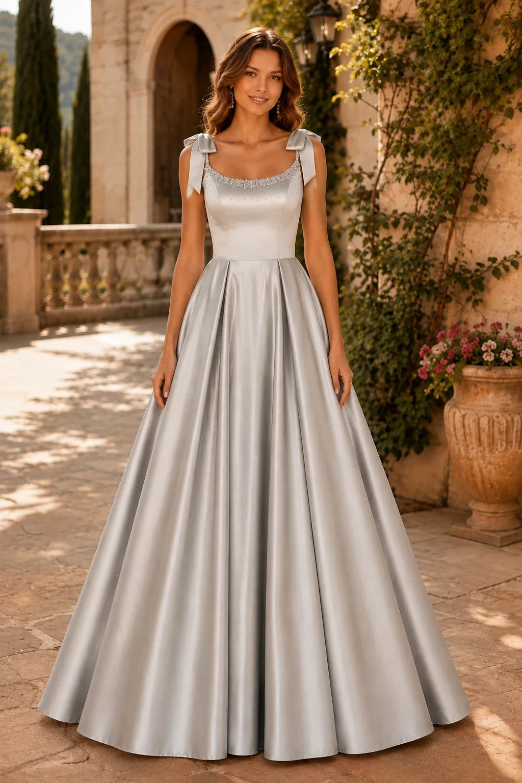 Estthia Light Bow-Shoulder A-Line Prom Dress