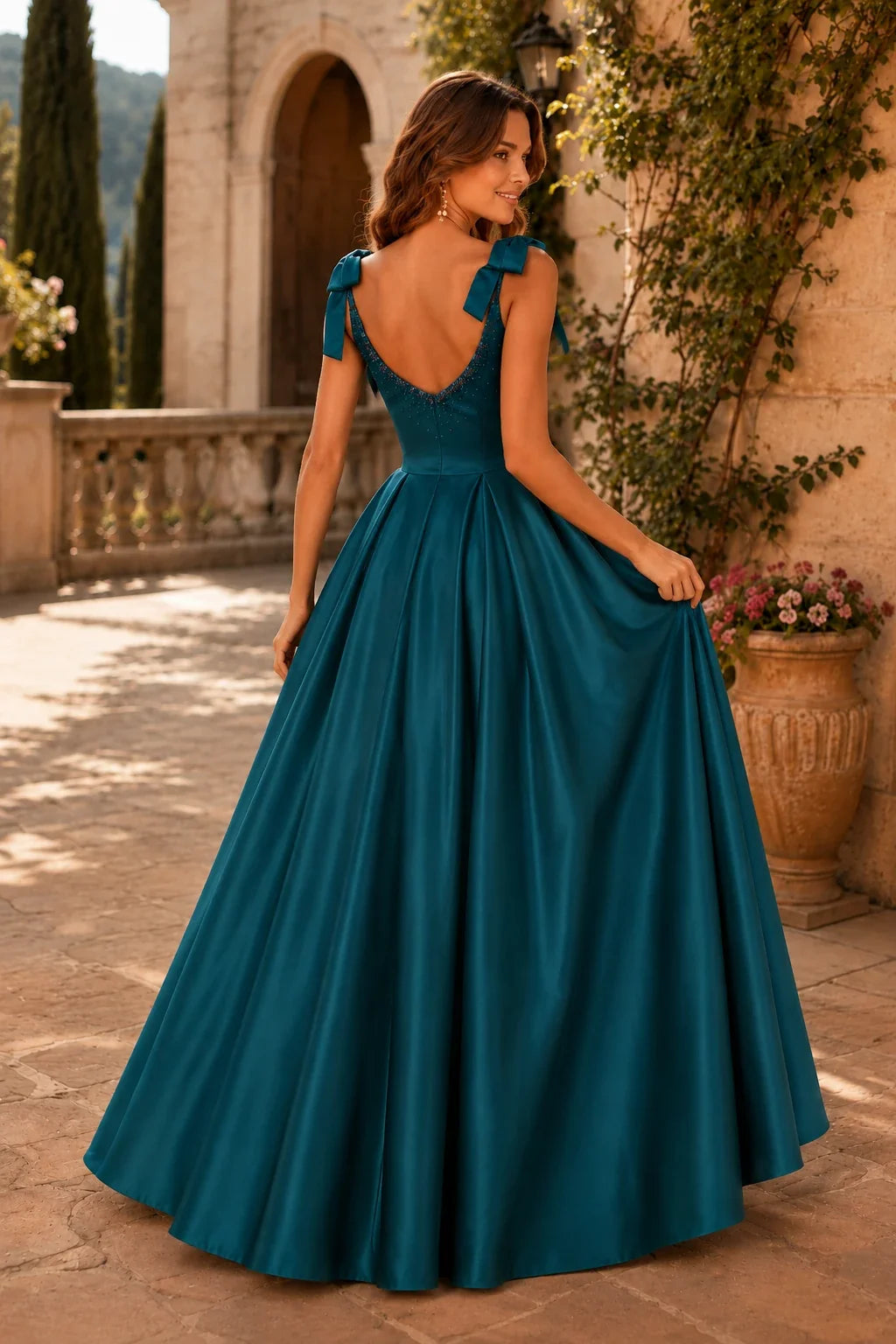 Estthia Light Bow-Shoulder A-Line Prom Dress
