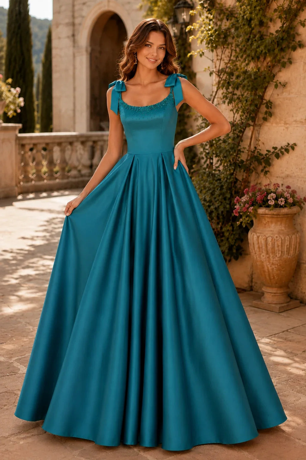 Estthia Light Bow-Shoulder A-Line Prom Dress