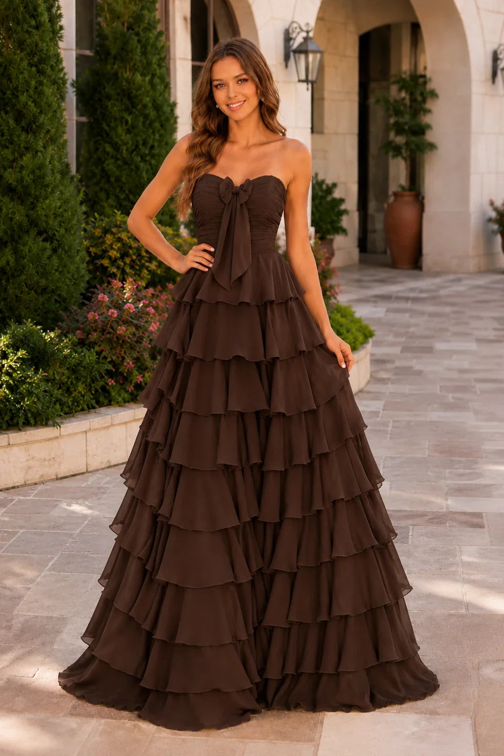 Elomara Sweetheart Tiered A-Line Prom Dress