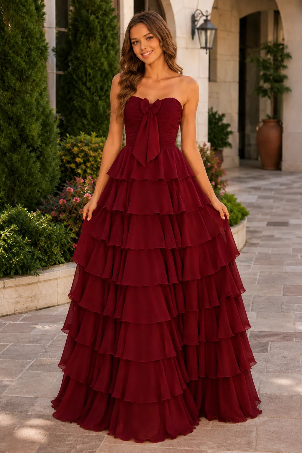 Elomara Sweetheart Tiered A-Line Prom Dress