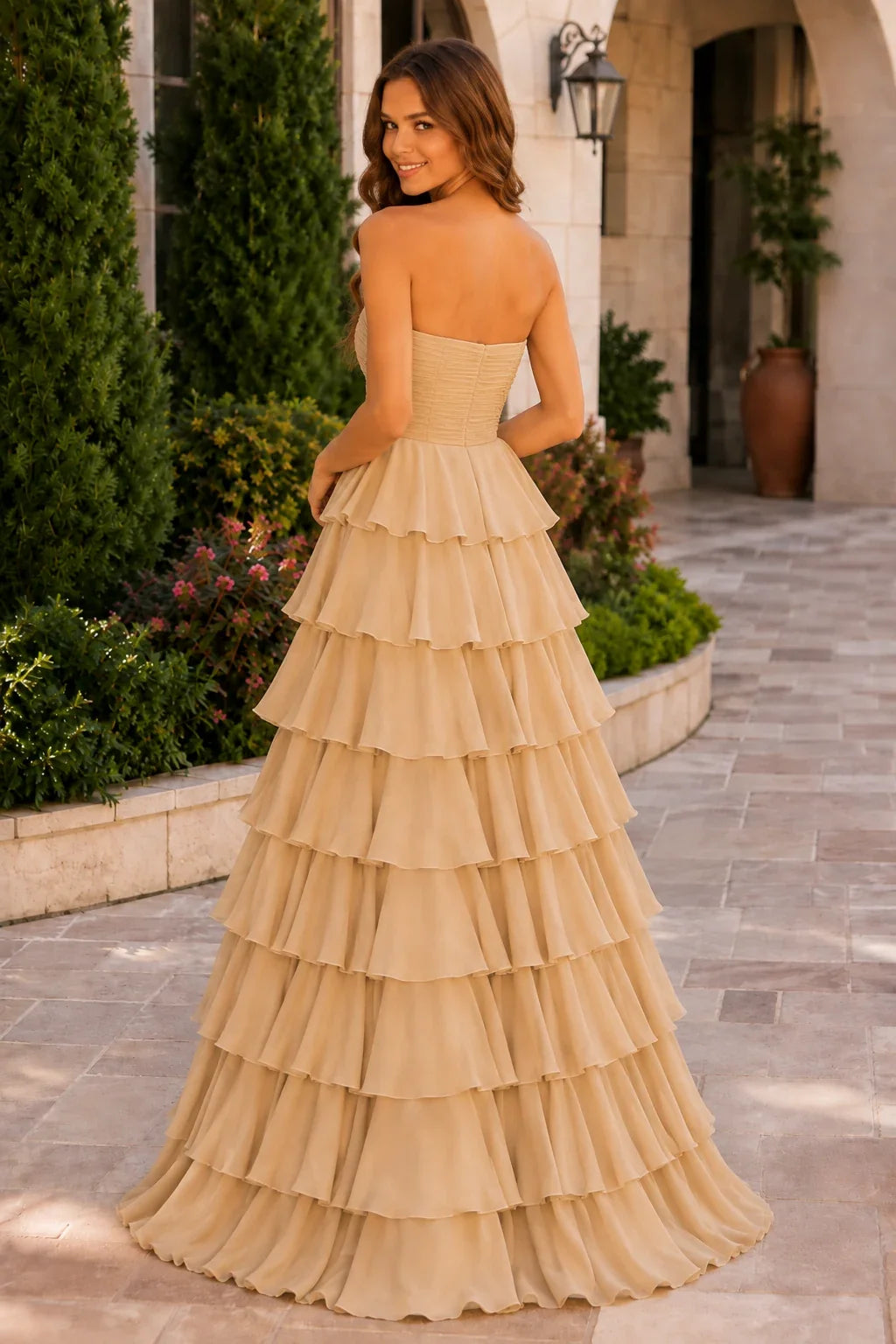 Elomara Sweetheart Tiered A-Line Prom Dress