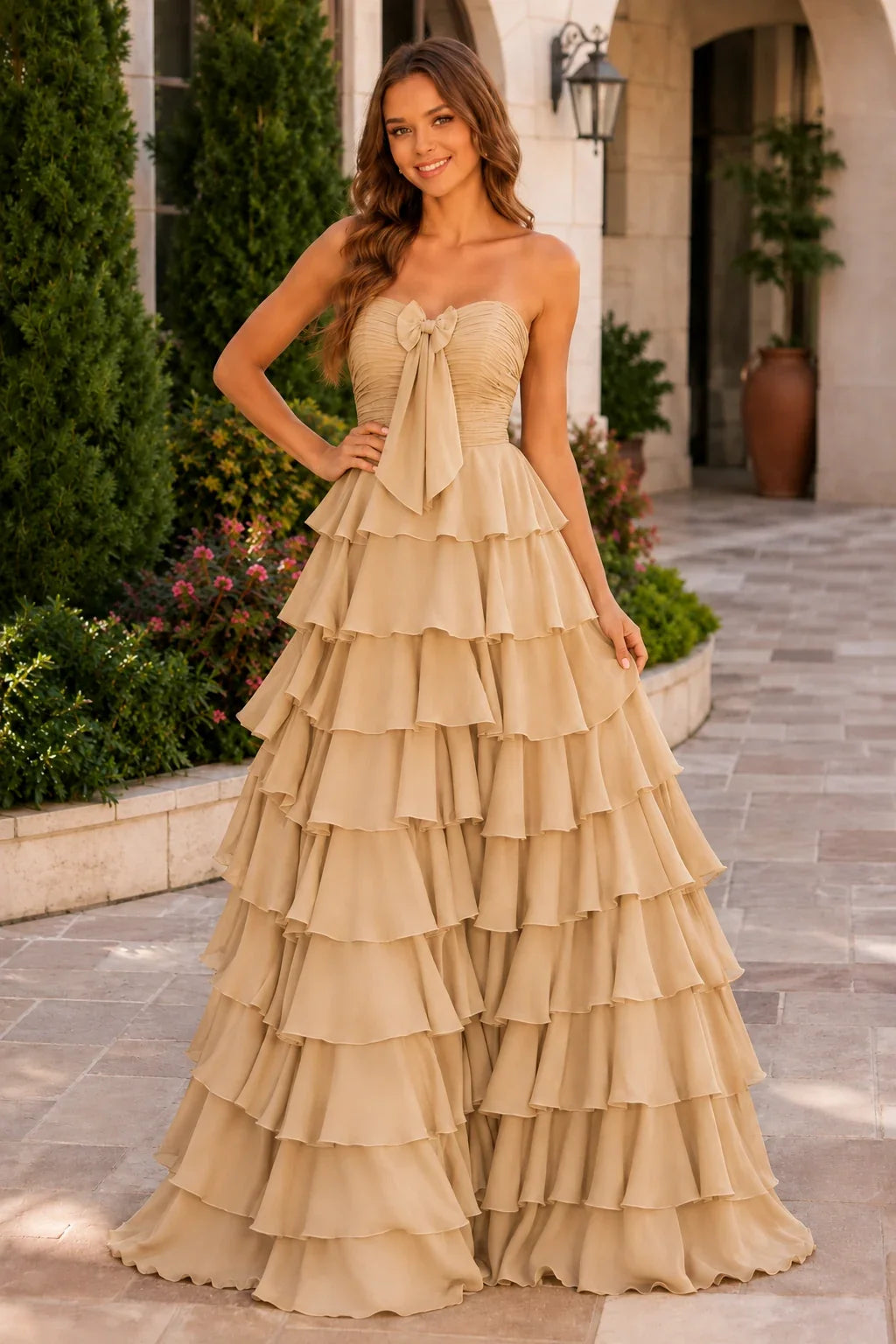 Elomara Sweetheart Tiered A-Line Prom Dress