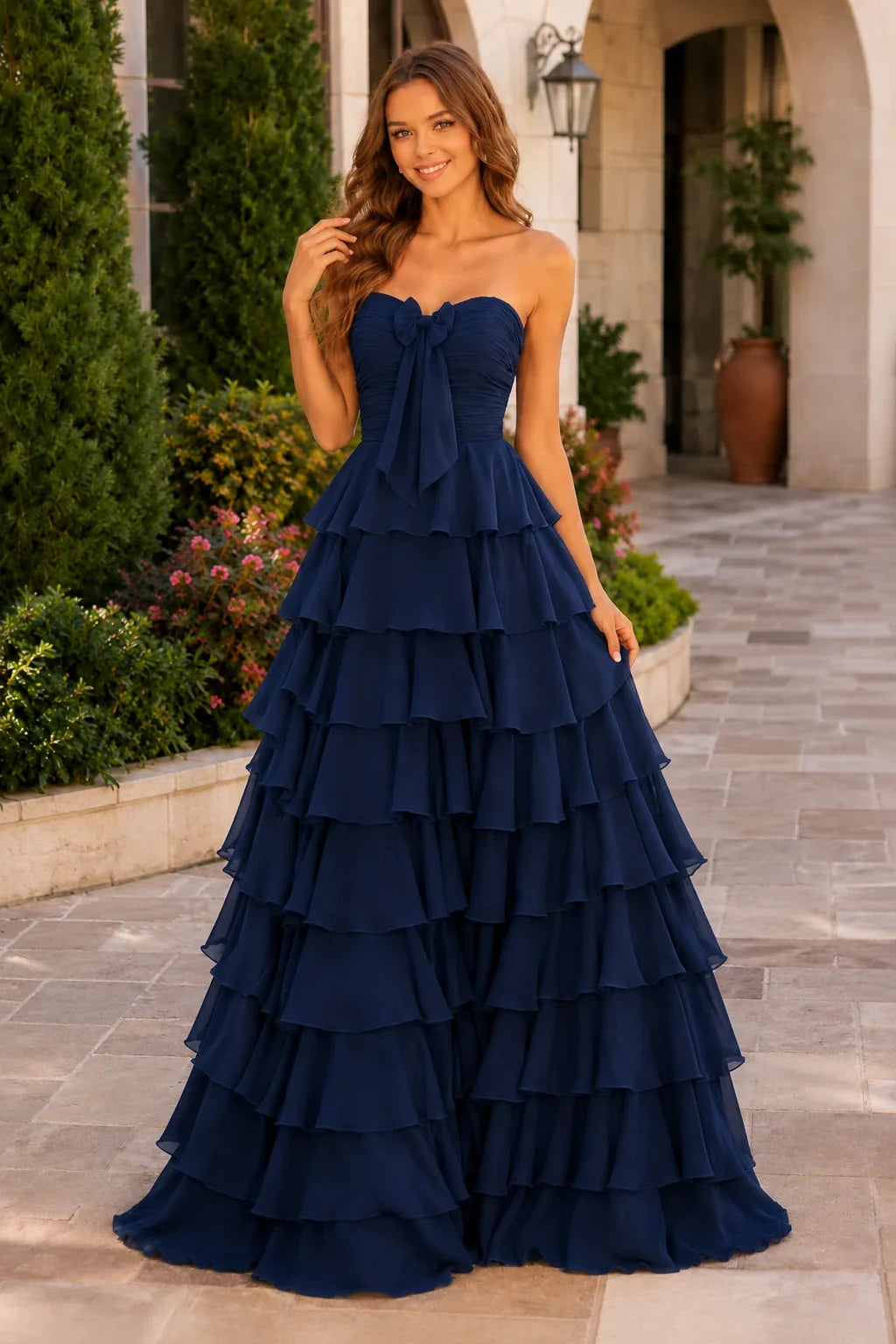 Elomara Sweetheart Tiered A-Line Prom Dress