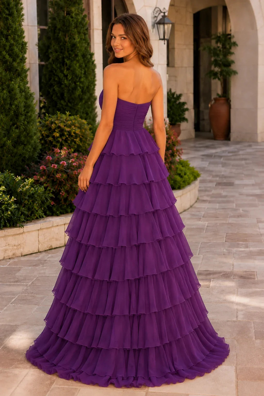 Elomara Sweetheart Tiered A-Line Prom Dress