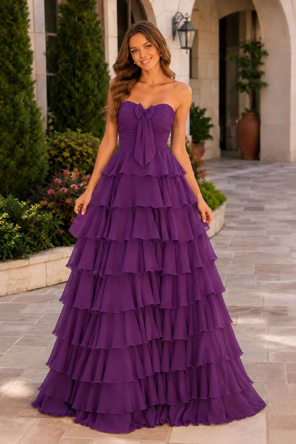 Elomara Sweetheart Tiered A-Line Prom Dress