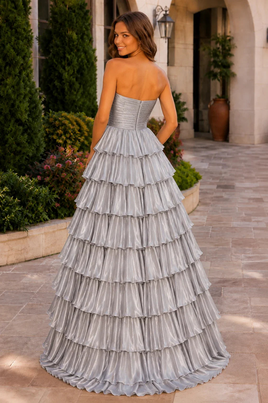 Elomara Sweetheart Tiered A-Line Prom Dress
