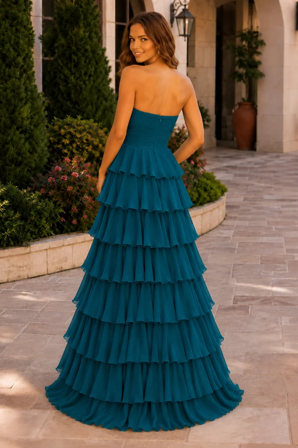 Elomara Sweetheart Tiered A-Line Prom Dress