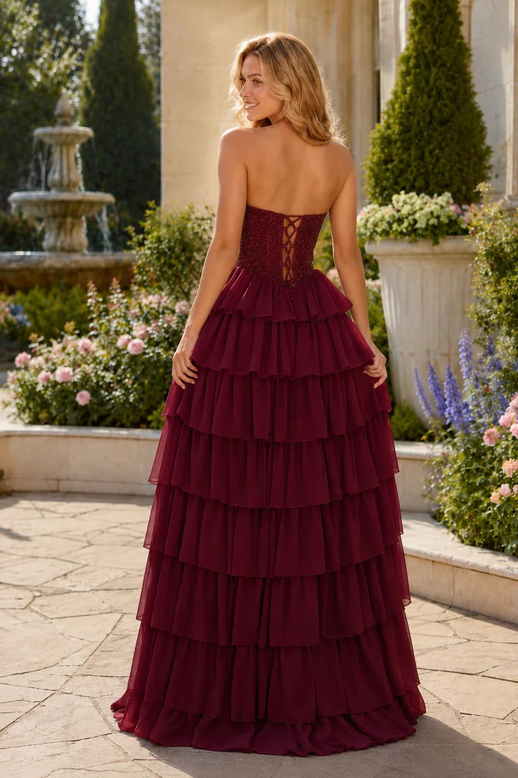 Belnette Strapless Tiered A-Line Prom Dress