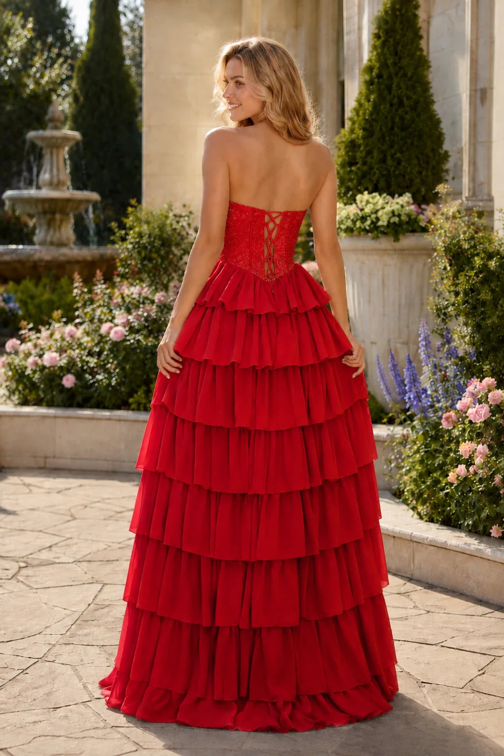 Belnette Strapless Tiered A-Line Prom Dress