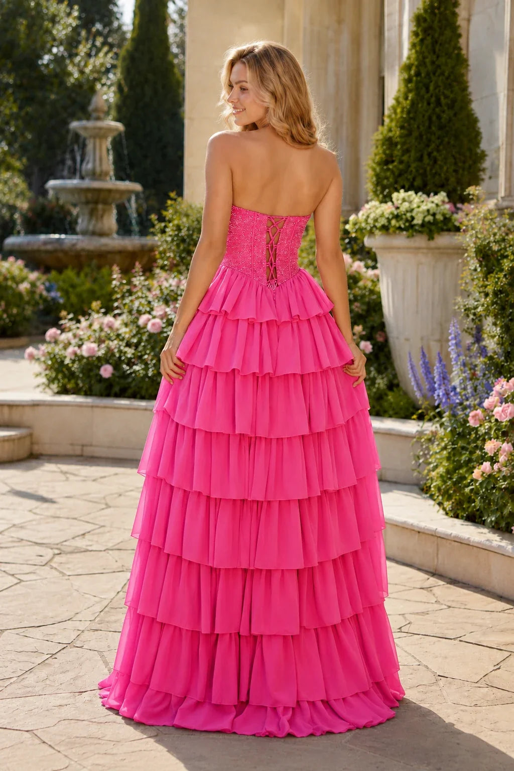 Belnette Strapless Tiered A-Line Prom Dress