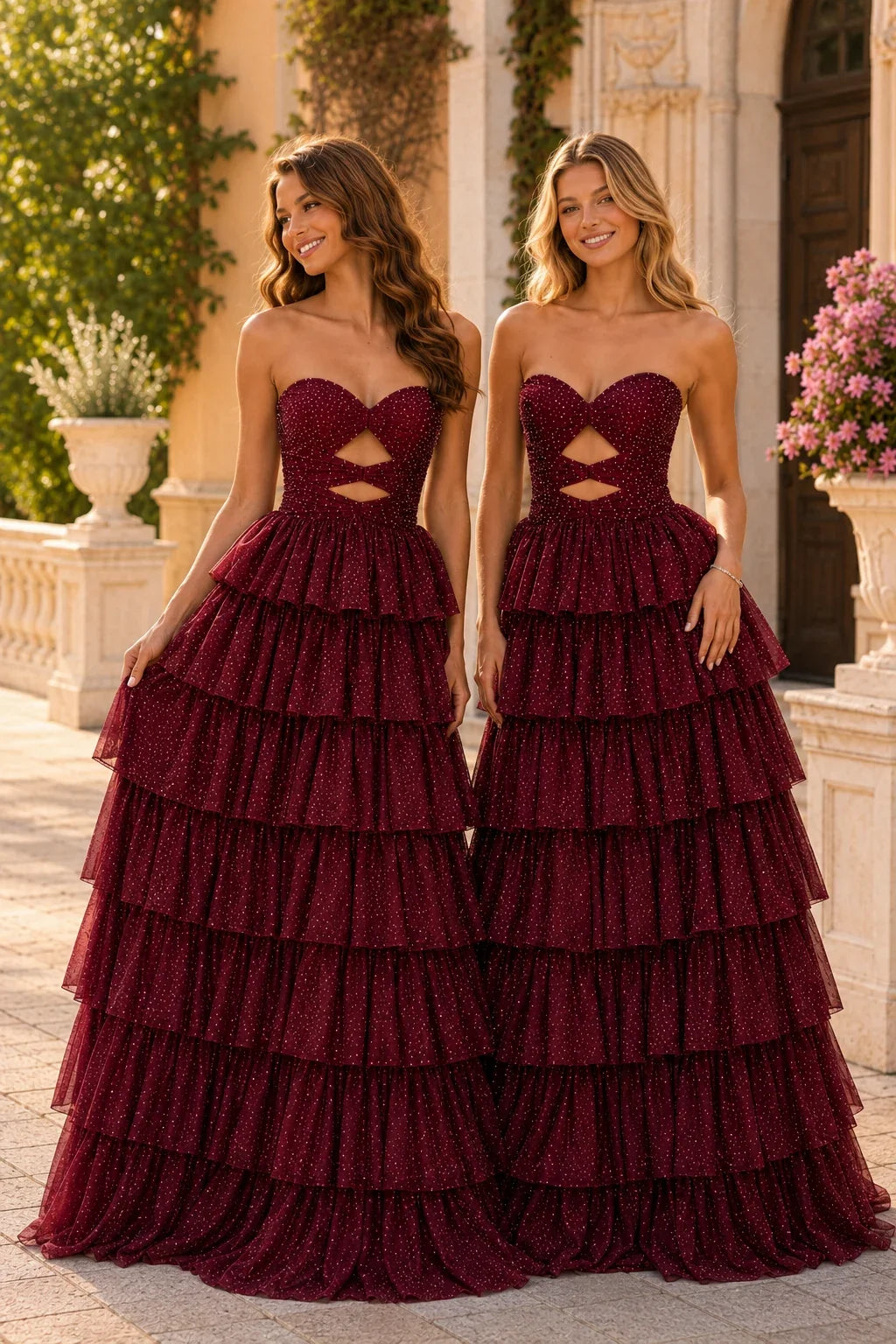 Aladora Cutout Tiered A-Line Prom Dress