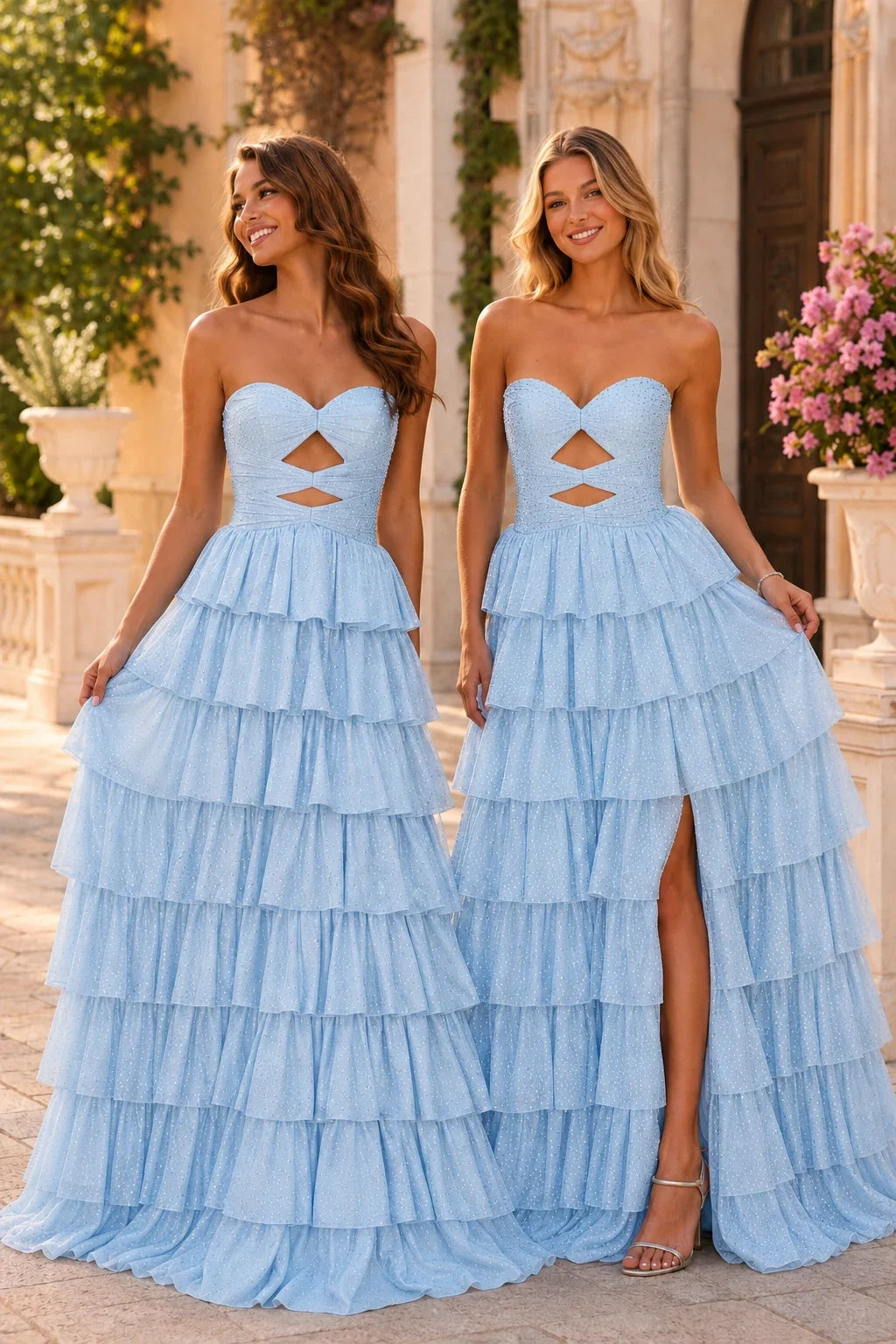 Aladora Cutout Tiered A-Line Prom Dress