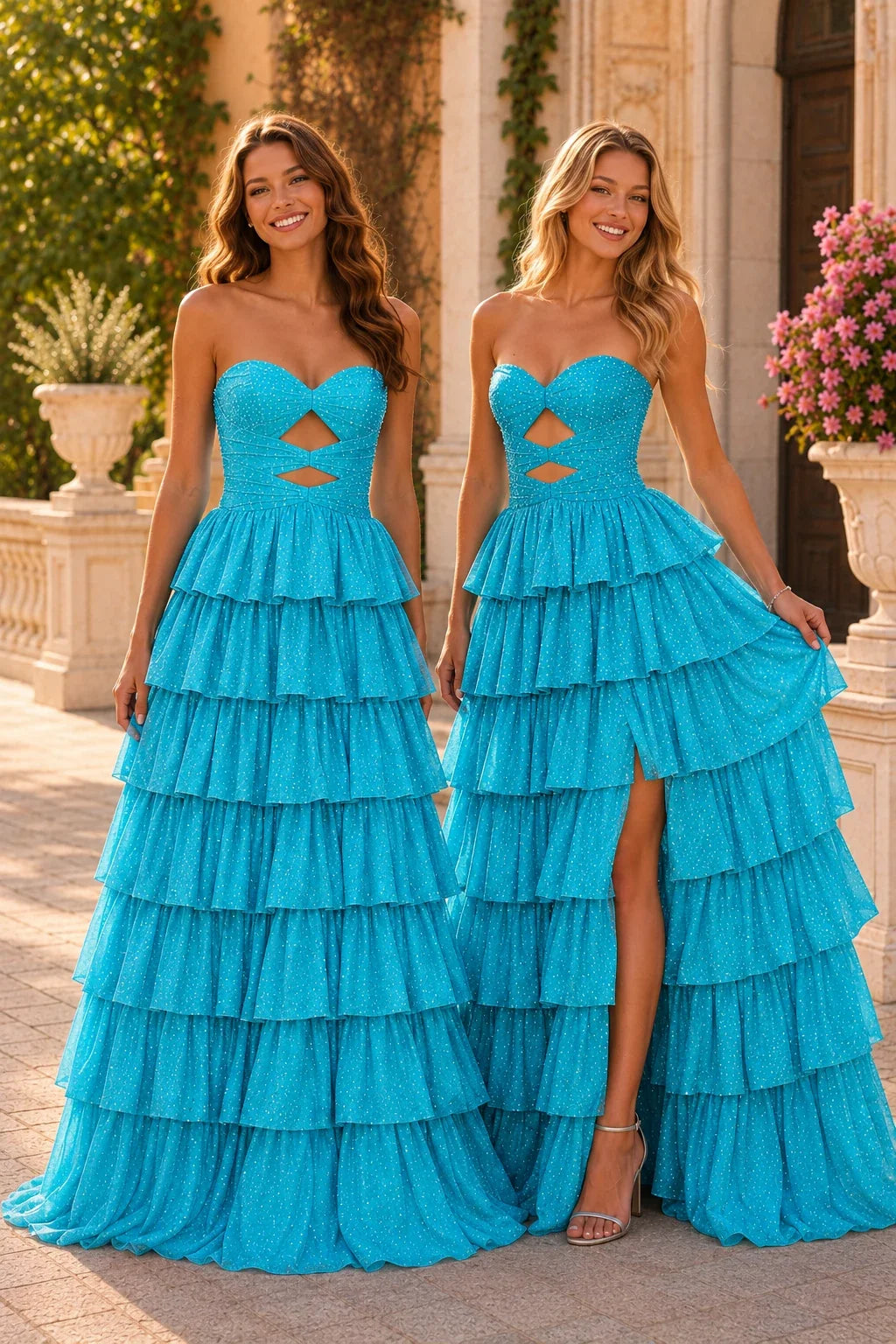 Aladora Cutout Tiered A-Line Prom Dress