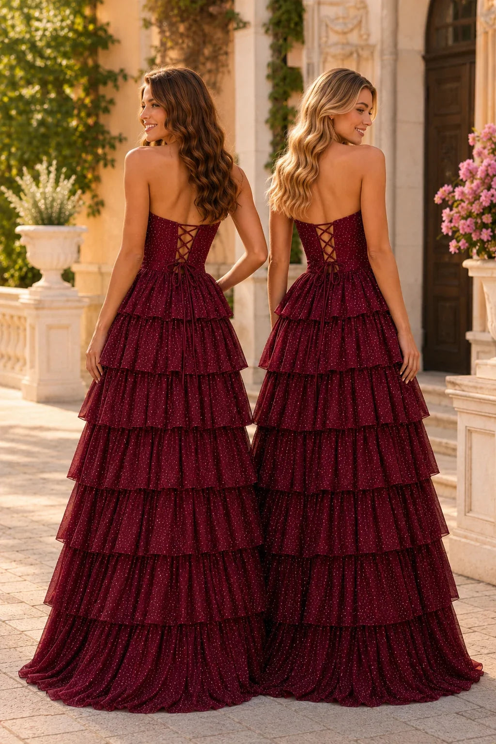 Aladora Cutout Tiered A-Line Prom Dress