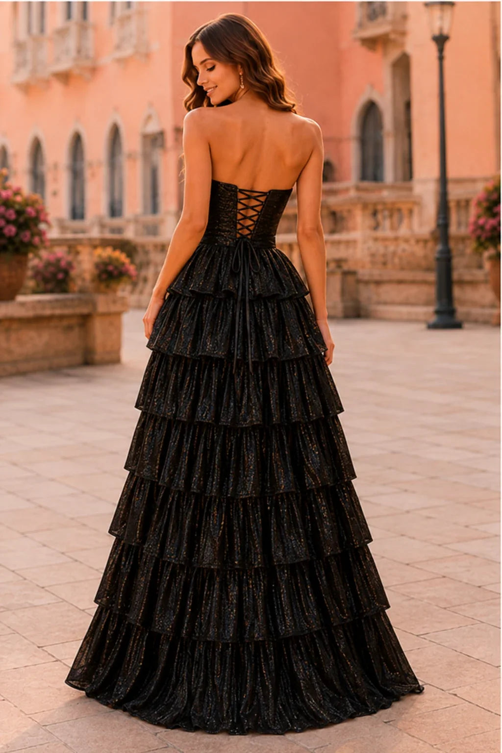 Aladora Cutout Tiered A-Line Prom Dress