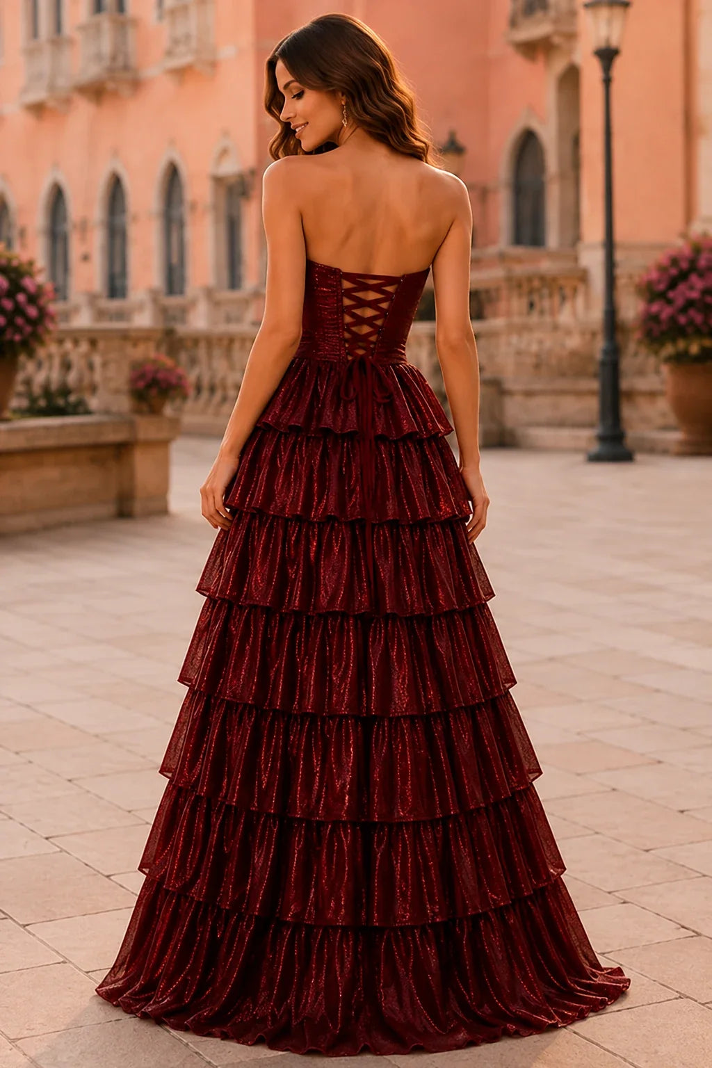 Aladora Cutout Tiered A-Line Prom Dress