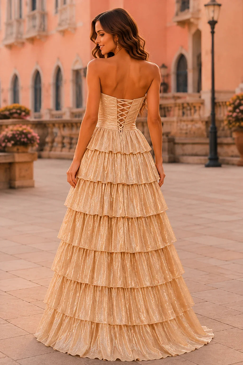 Aladora Cutout Tiered A-Line Prom Dress