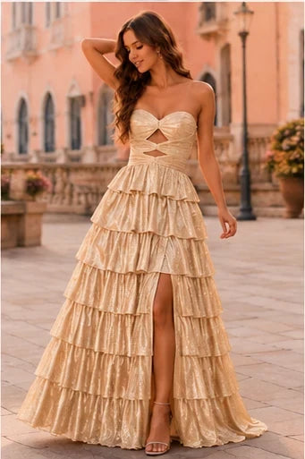 Aladora Cutout Tiered A-Line Prom Dress