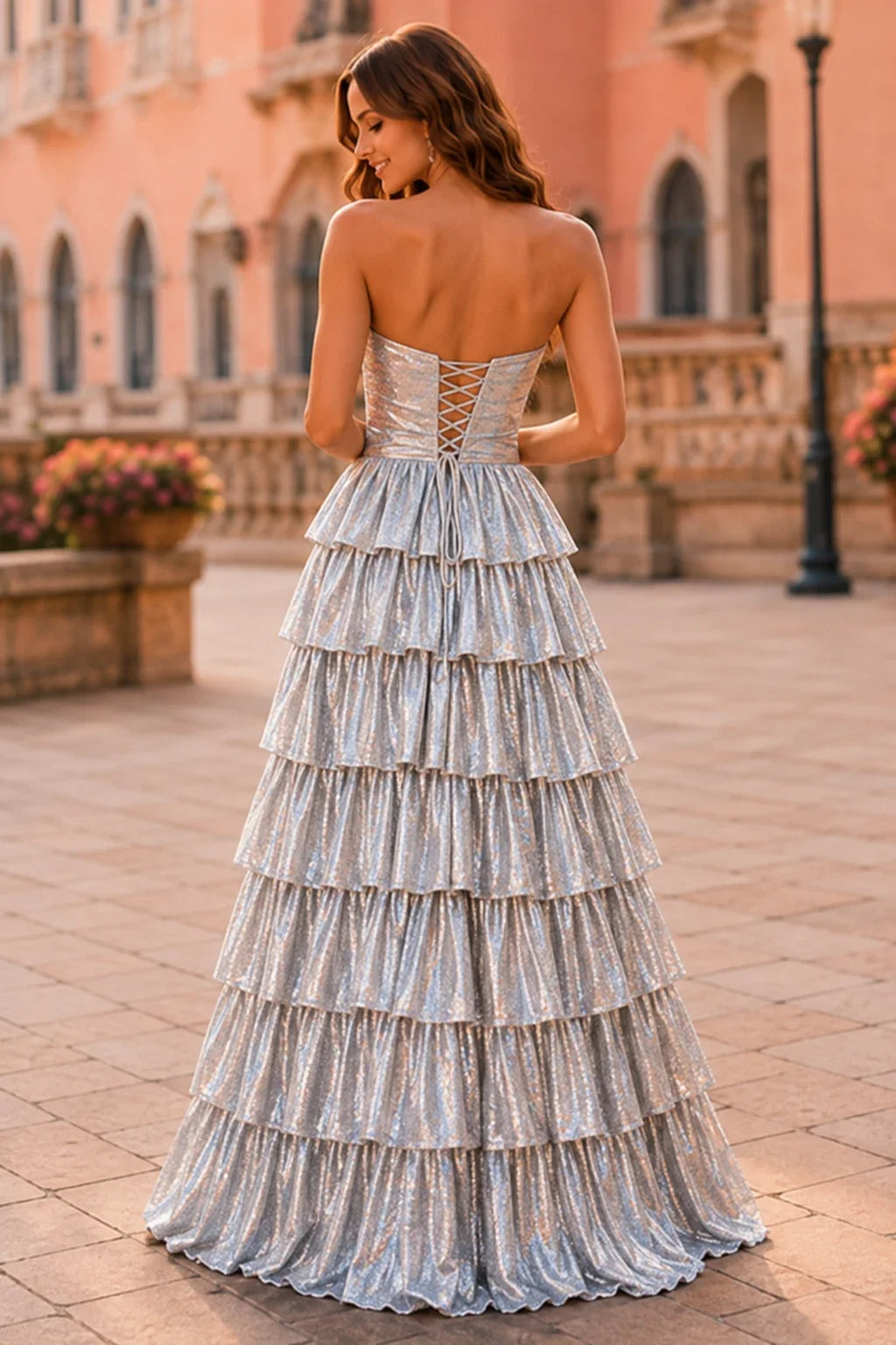 Aladora Cutout Tiered A-Line Prom Dress
