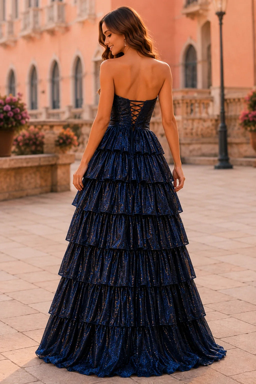 Aladora Cutout Tiered A-Line Prom Dress