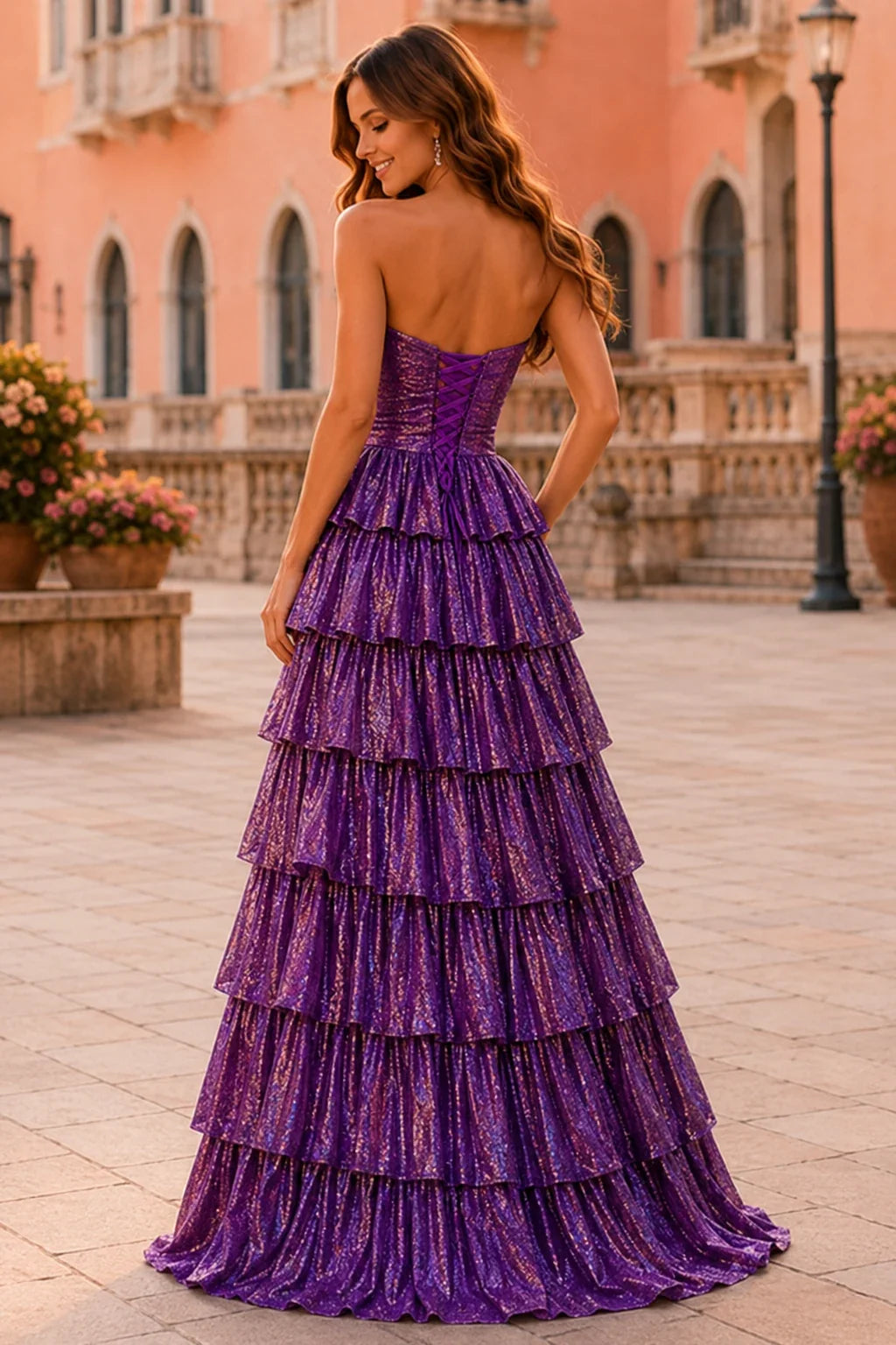 Aladora Cutout Tiered A-Line Prom Dress