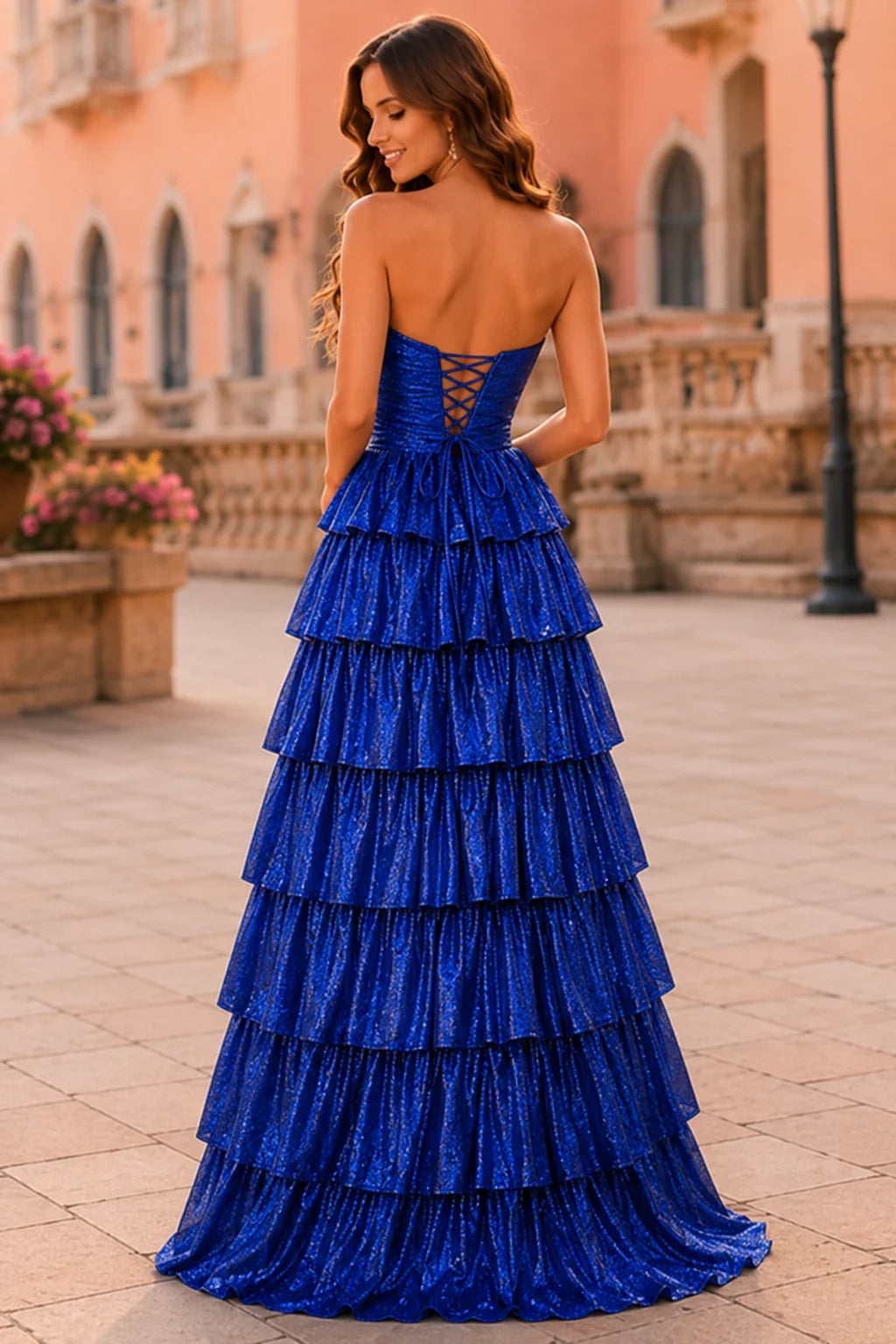 Aladora Cutout Tiered A-Line Prom Dress