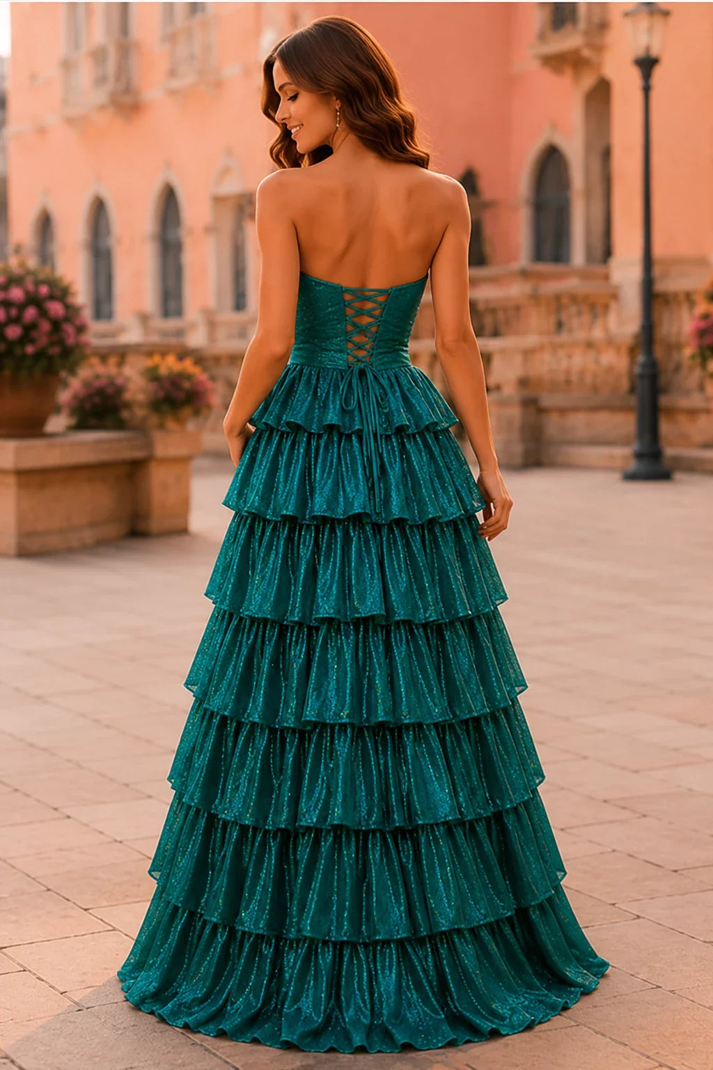 Aladora Cutout Tiered A-Line Prom Dress