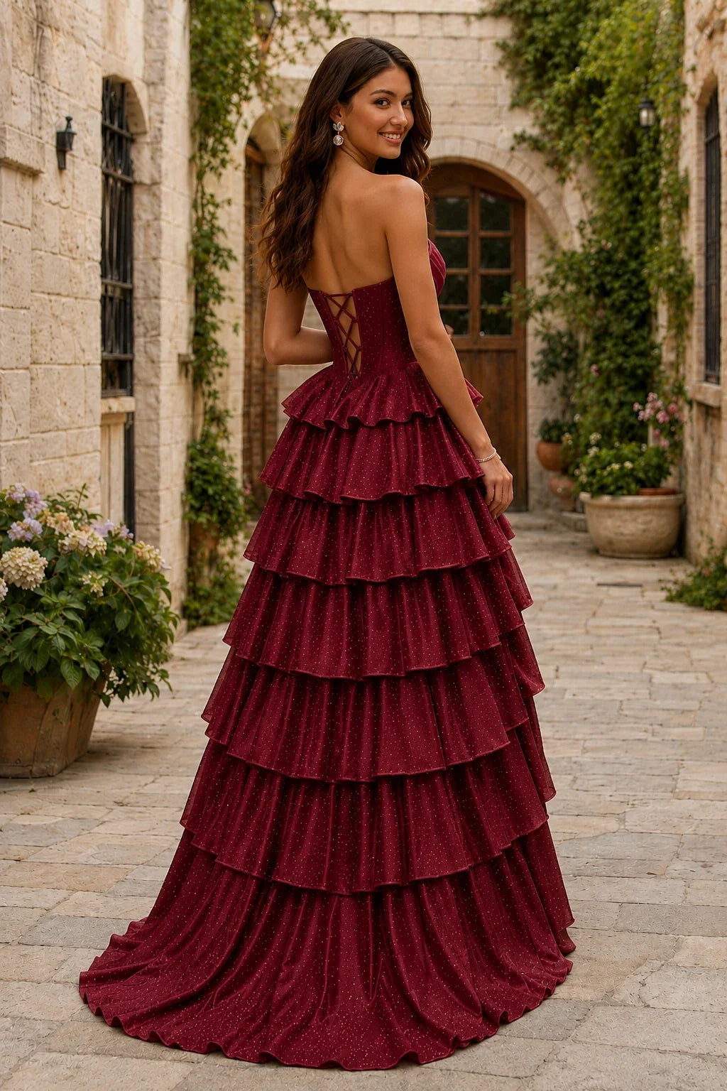 Lysette Layered-Ruffle A-Line Prom Dress