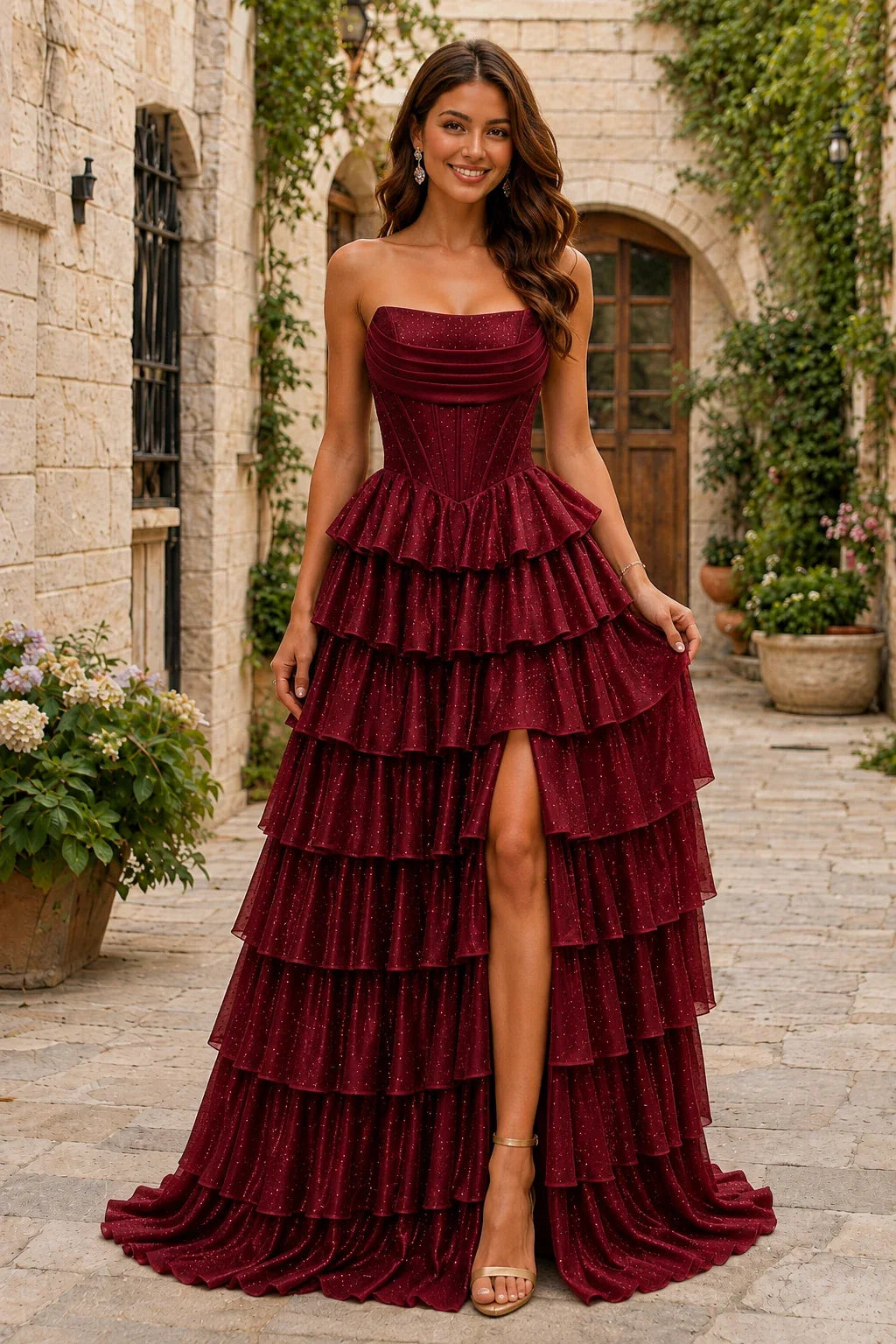 Lysette Layered-Ruffle A-Line Prom Dress