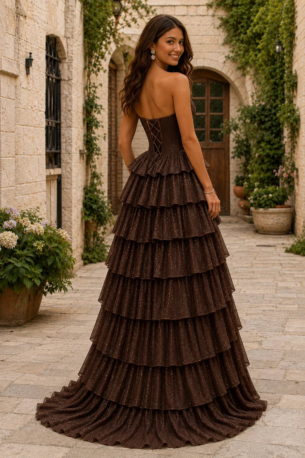 Lysette Layered-Ruffle A-Line Prom Dress