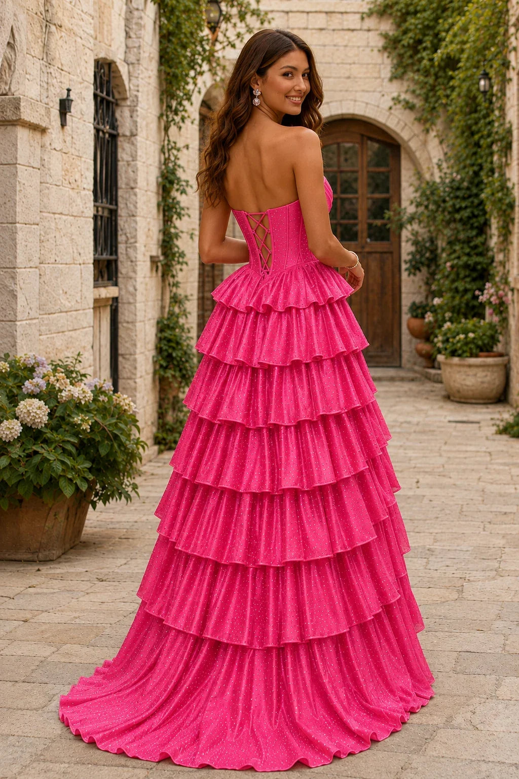 Lysette Layered-Ruffle A-Line Prom Dress