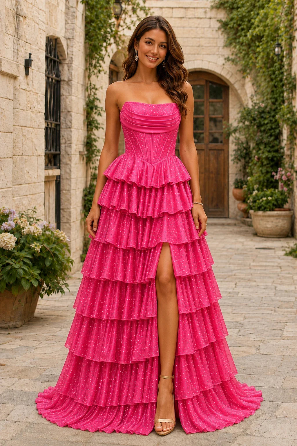 Lysette Layered-Ruffle A-Line Prom Dress