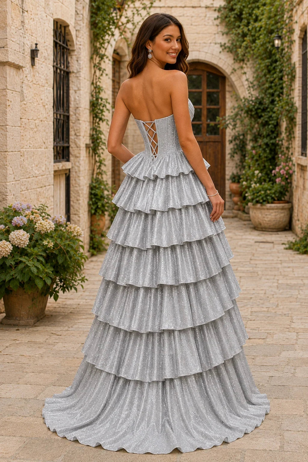 Lysette Layered-Ruffle A-Line Prom Dress