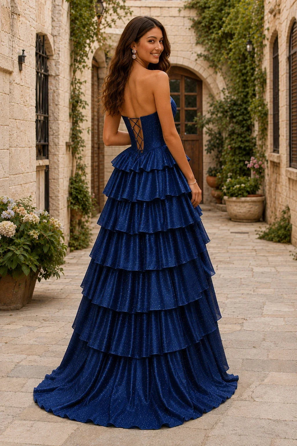 Lysette Layered-Ruffle A-Line Prom Dress