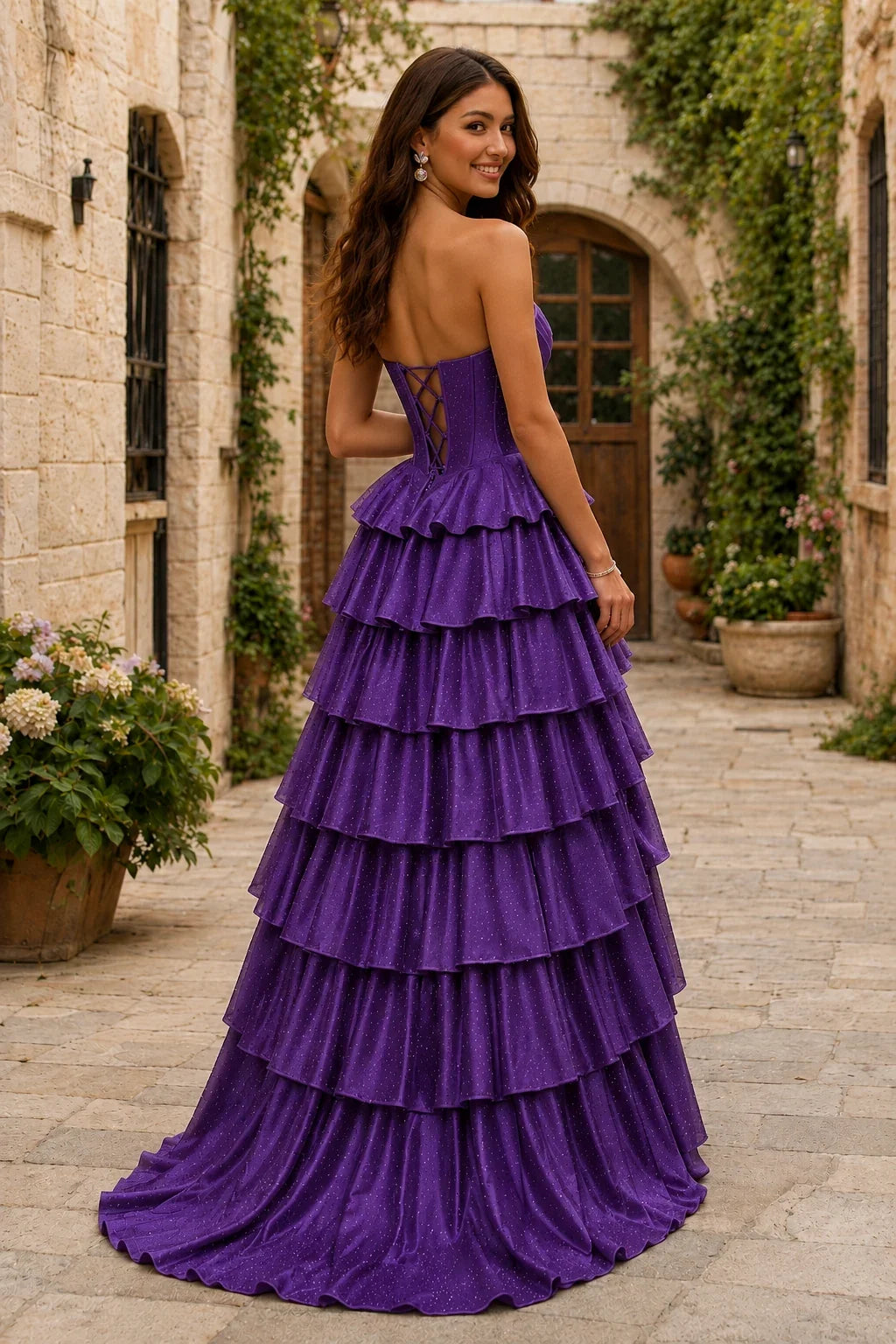 Lysette Layered-Ruffle A-Line Prom Dress