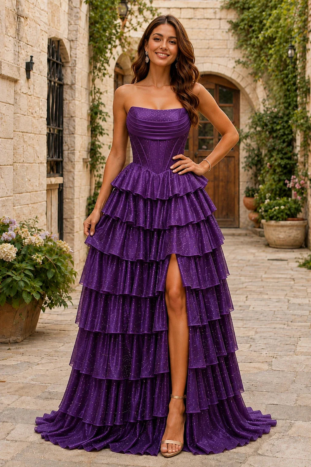 Lysette Layered-Ruffle A-Line Prom Dress