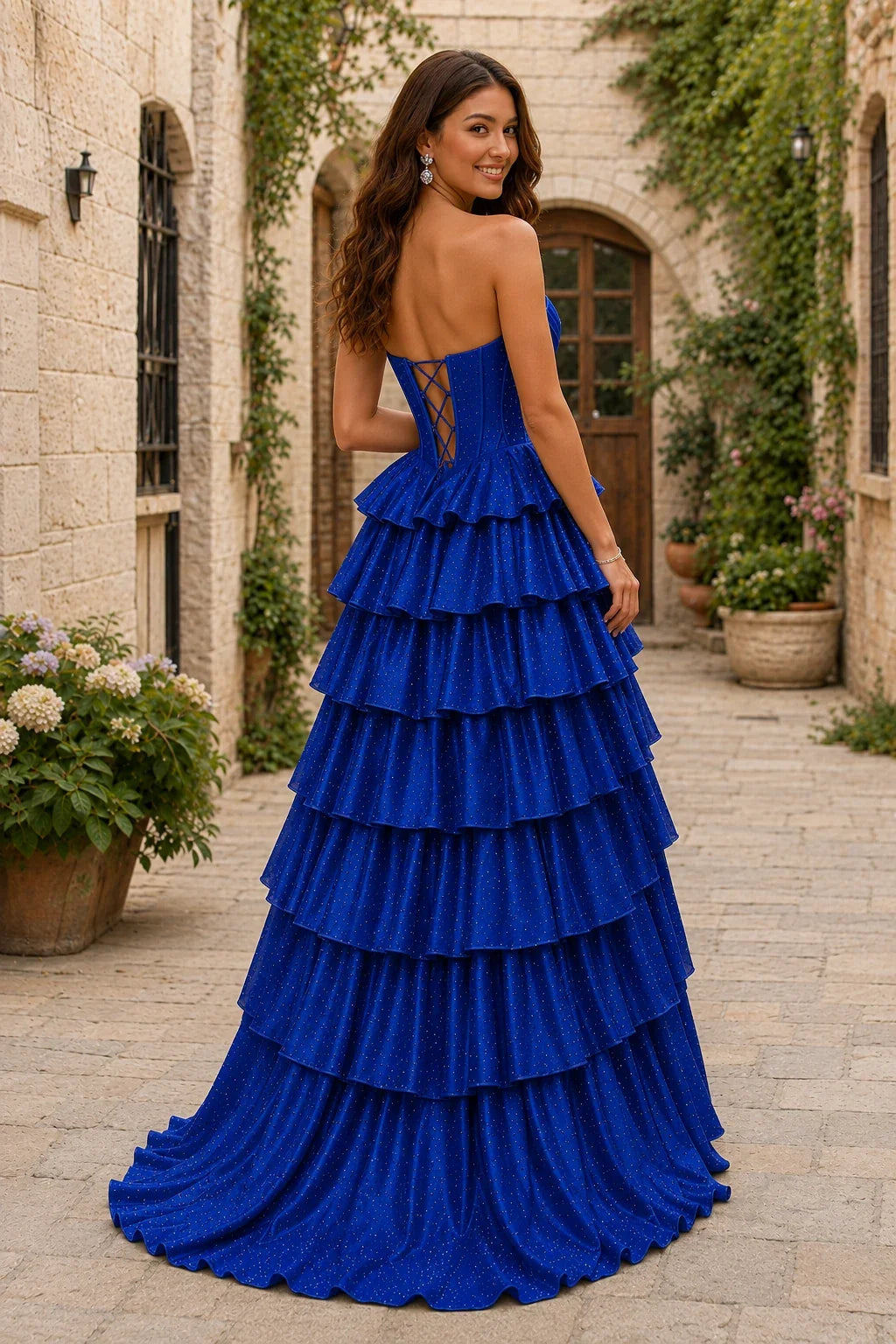 Lysette Layered-Ruffle A-Line Prom Dress