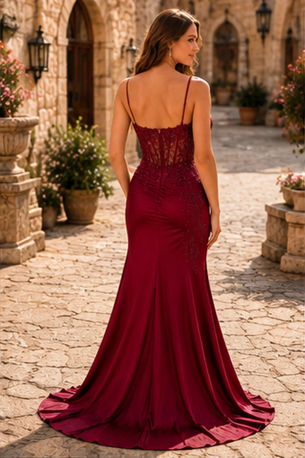 Evaris Sweetheart Lace Corset Mermaid Prom Dress with Slit