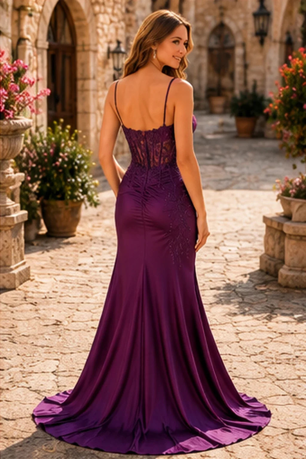 Evaris Sweetheart Lace Corset Mermaid Prom Dress with Slit
