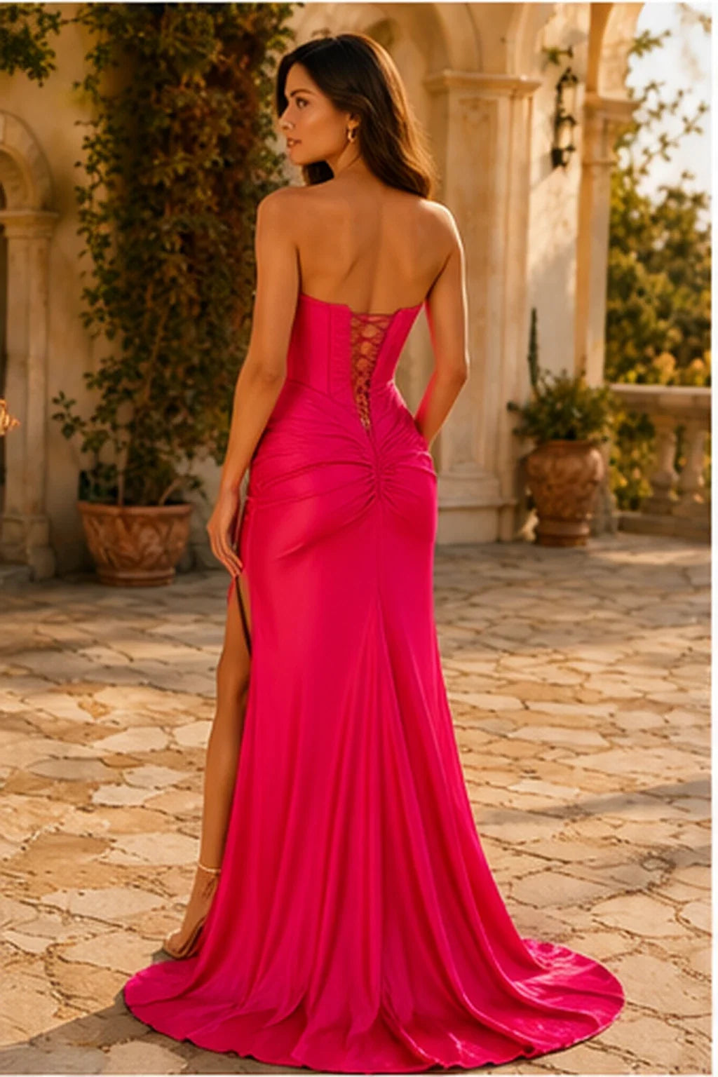 Jorelle Strapless Sweetheart Satin Mermaid Prom Dress with Slit