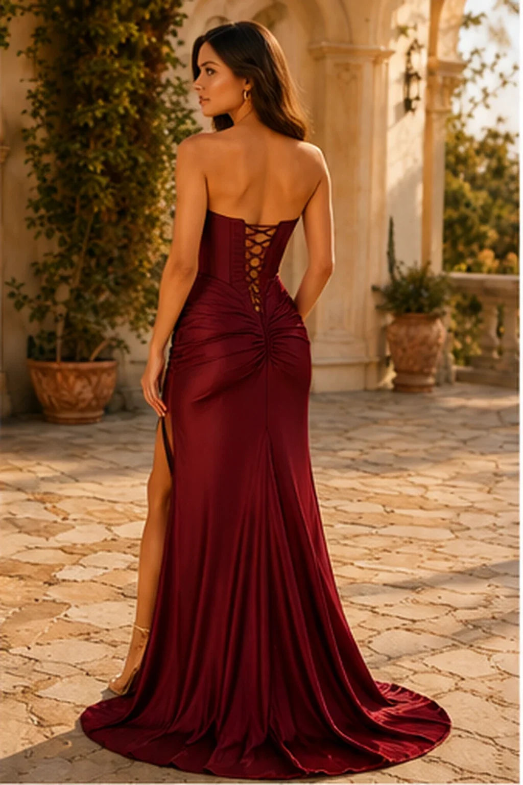 Jorelle Strapless Sweetheart Satin Mermaid Prom Dress with Slit