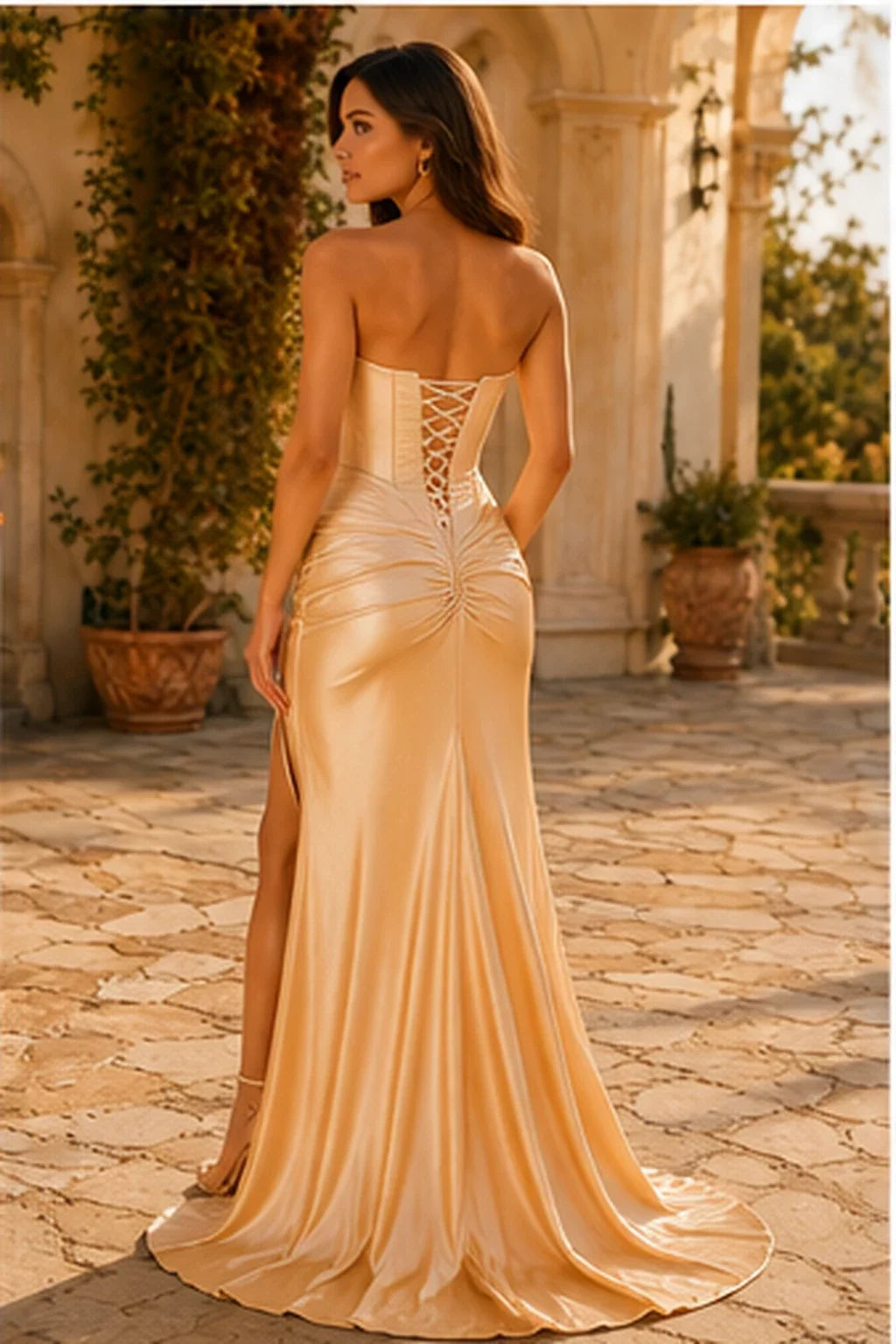 Jorelle Strapless Sweetheart Satin Mermaid Prom Dress with Slit