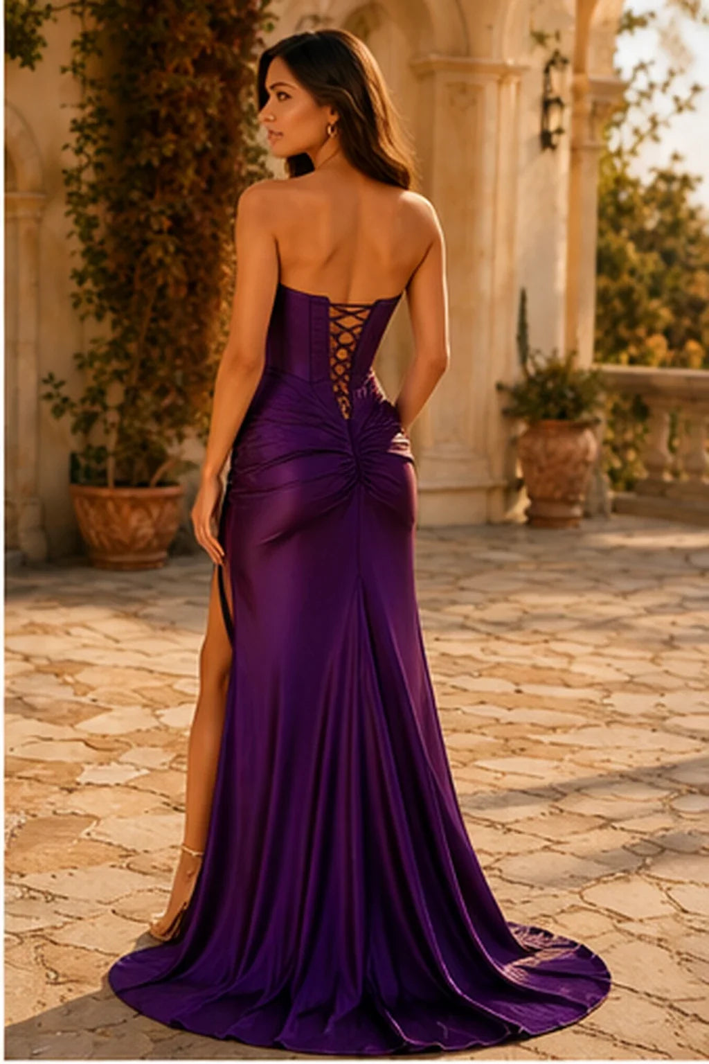 Jorelle Strapless Sweetheart Satin Mermaid Prom Dress with Slit