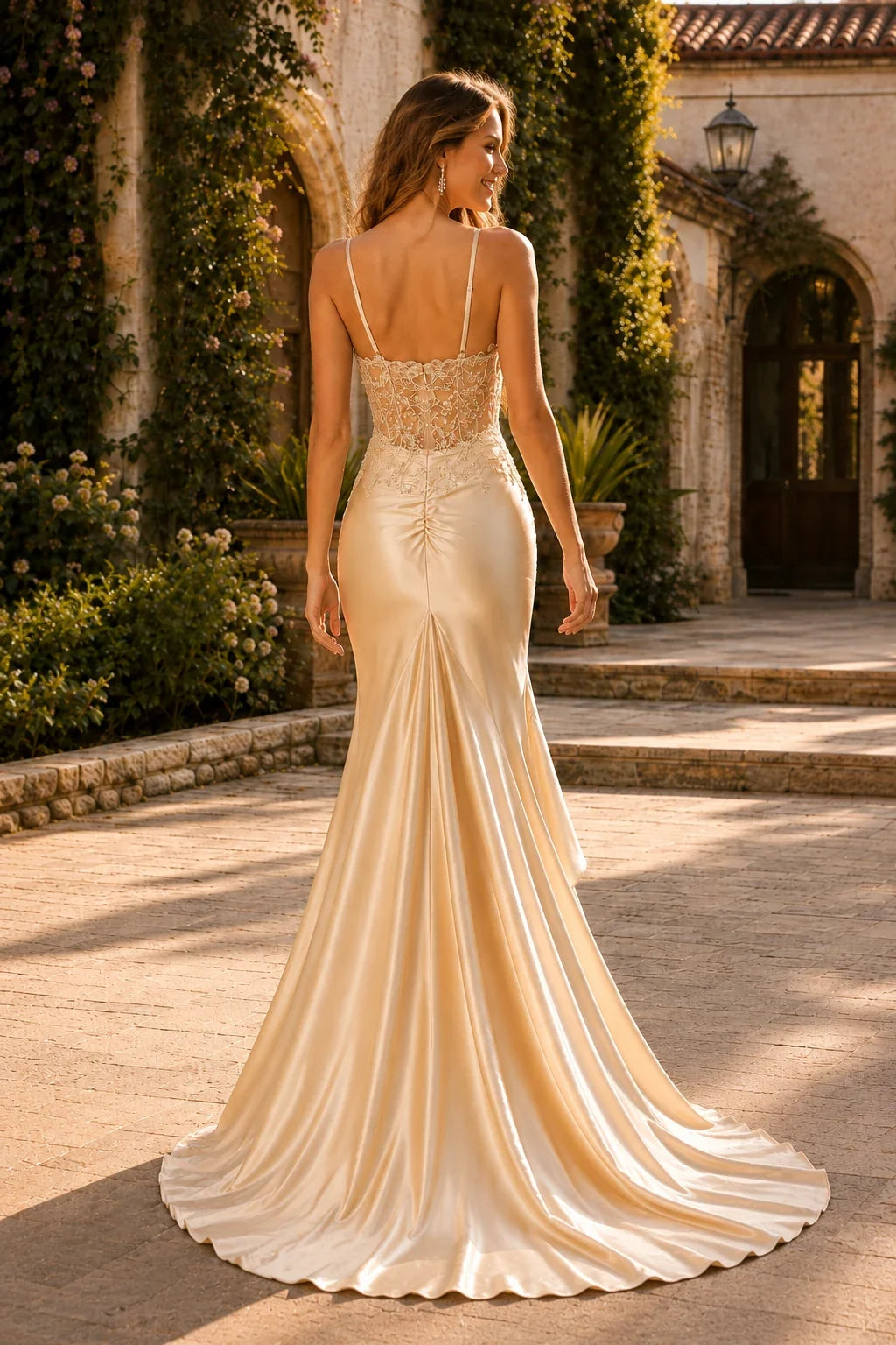 Wisterra Spaghetti Strap Ruched Mermaid Prom Dress with Slit